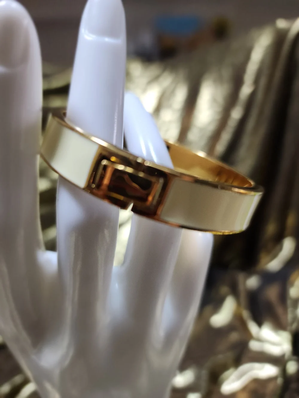 Kate Spade New York Cream Enamel Gold-Tone Bangle Bracelet - Picture 2 of 10